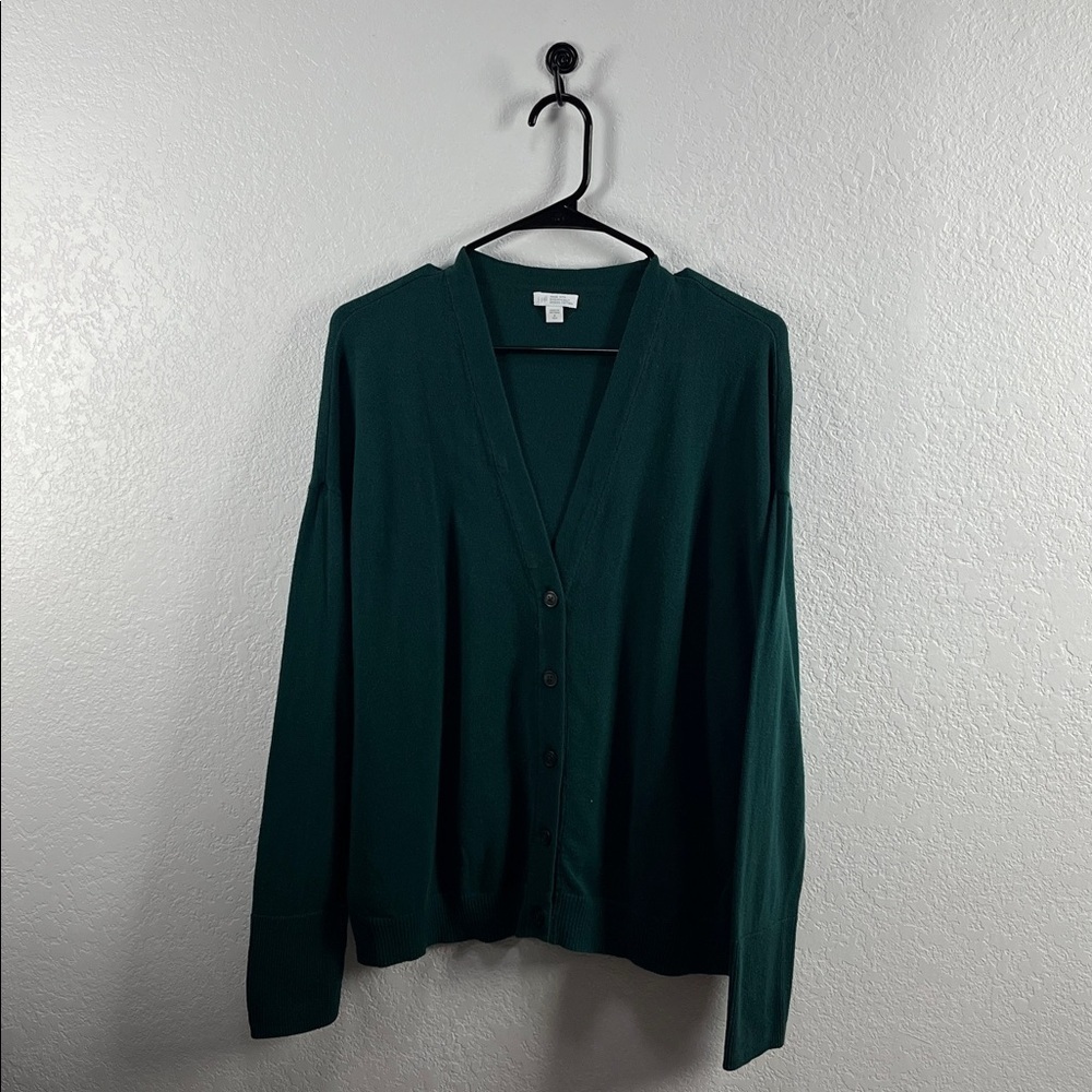 J JILL Green Button Up Cardigan Sweater Women's S Capsule Layering EUC Cotton